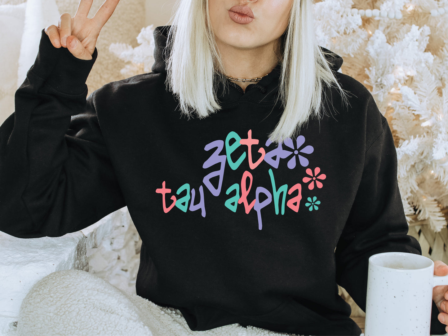 Zeta Tau Alpha Colorful Floral Sorority Hoodie _ 2628g