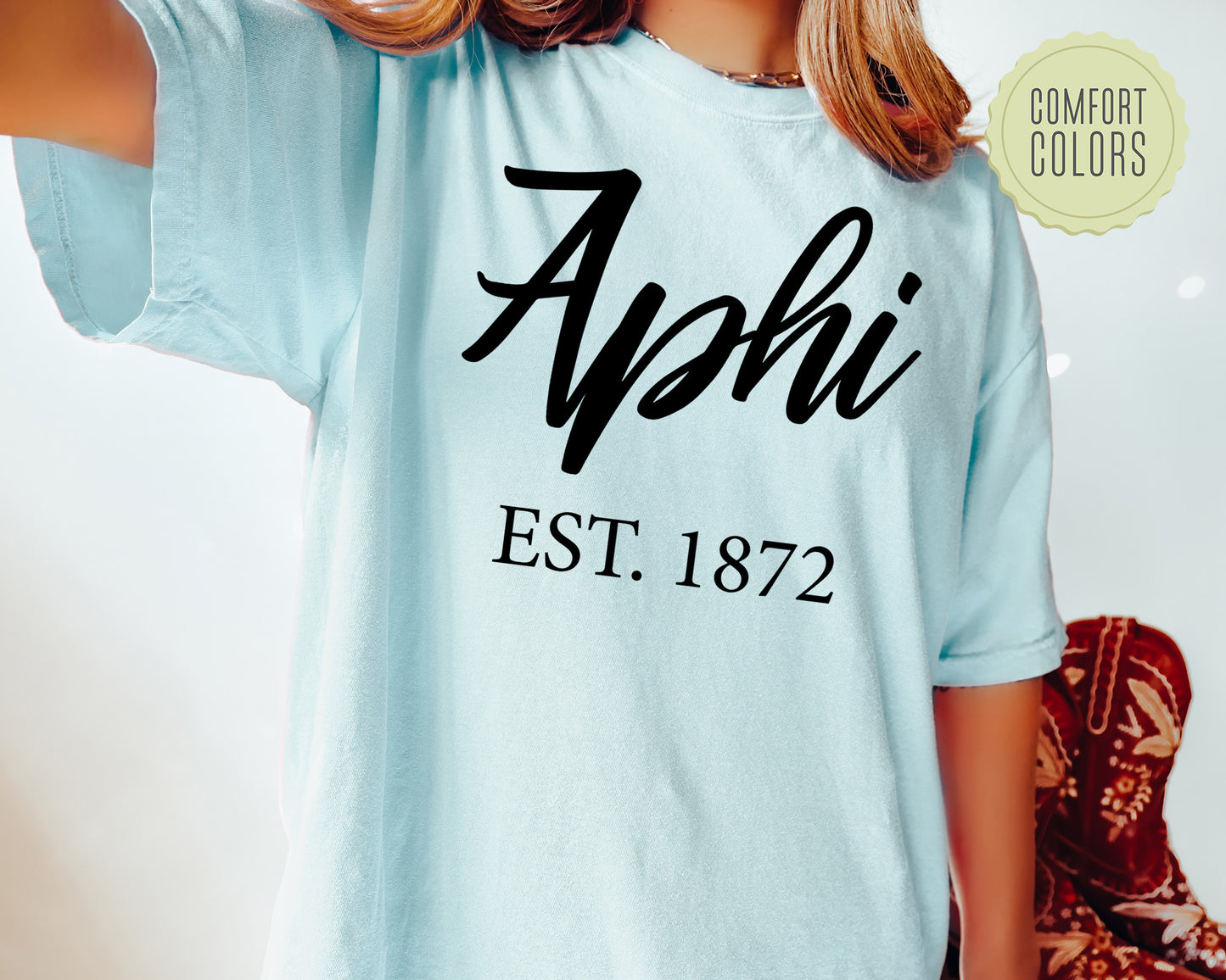 Alpha Phi Black Flowy Comfort Colors Sorority T-shirt _ 82g