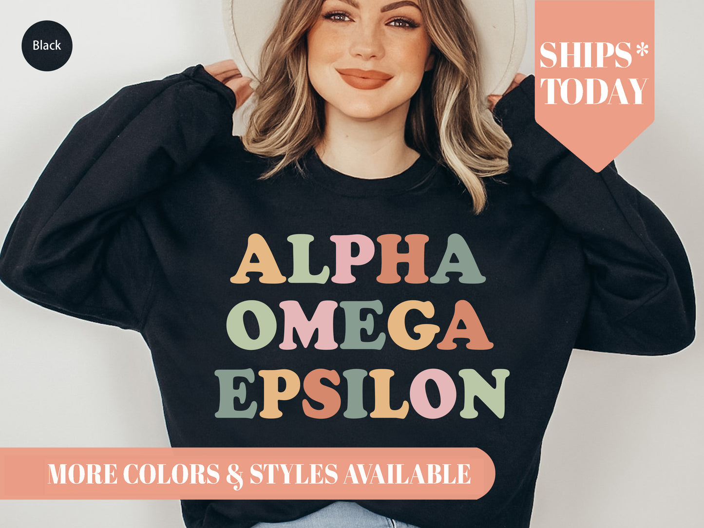 Alpha Omega Epsilon Bright and Colorful Sorority Sweatshirt _ 3468g