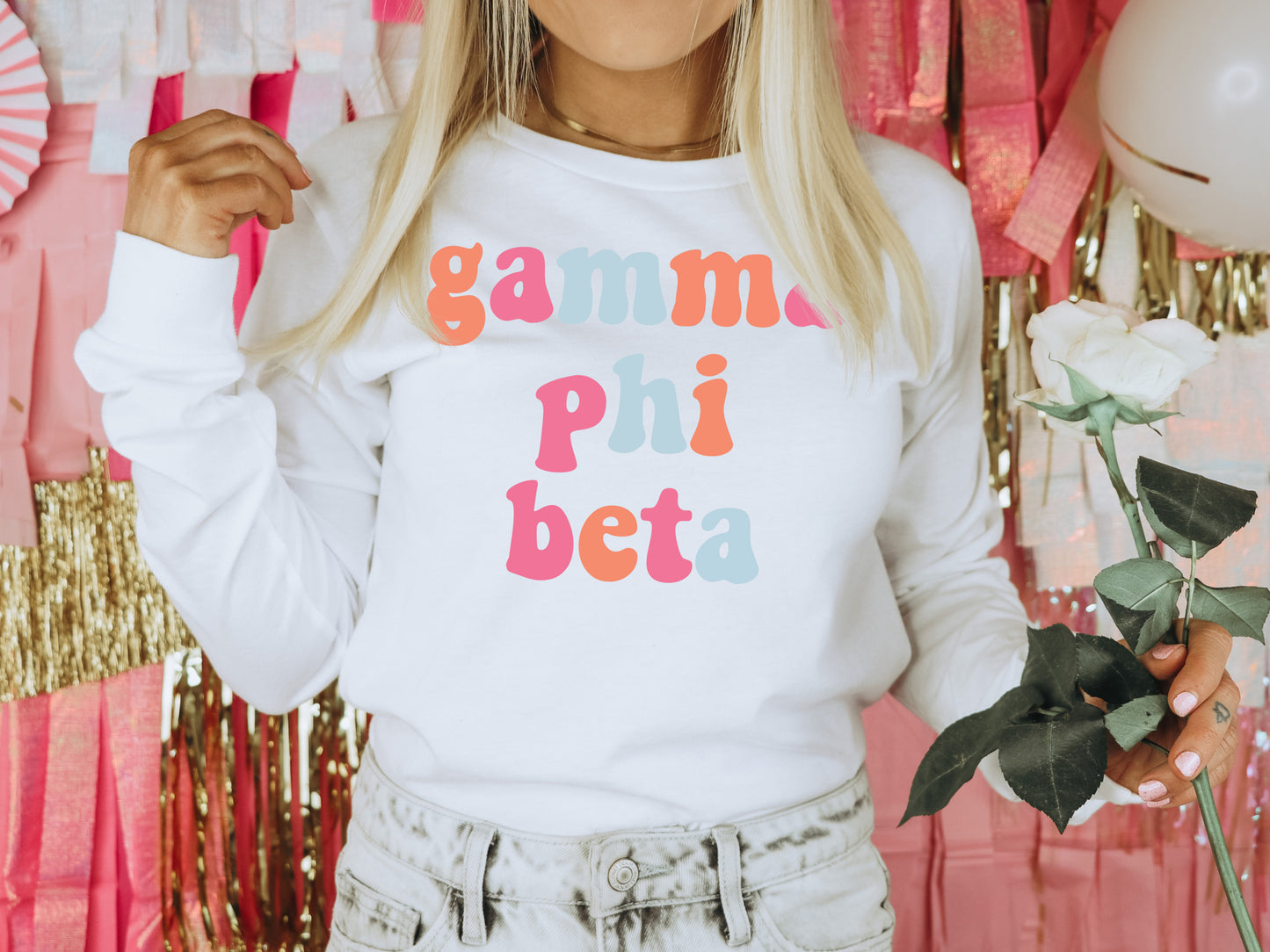 Gamma Phi Beta Vividly Vibrant Sorority Long Sleeve T-shirt _ 3163g