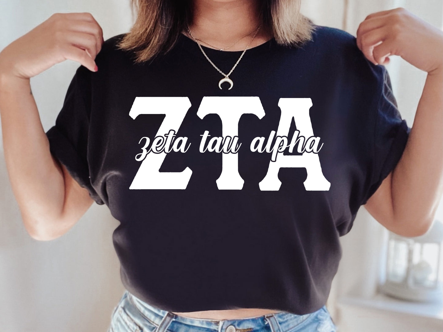 Zeta Tau Alpha Sliced White Letters Sorority T-shirt _ 2263g