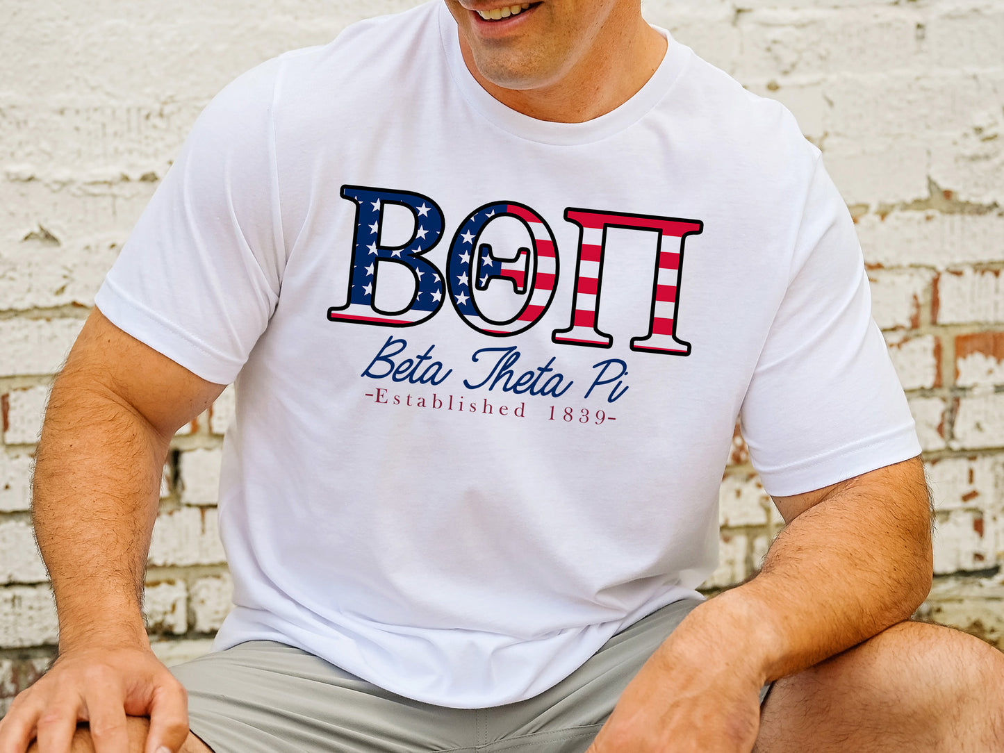 Beta Theta Pi American Flag Letters Fraternity T-shirt _ 1159g