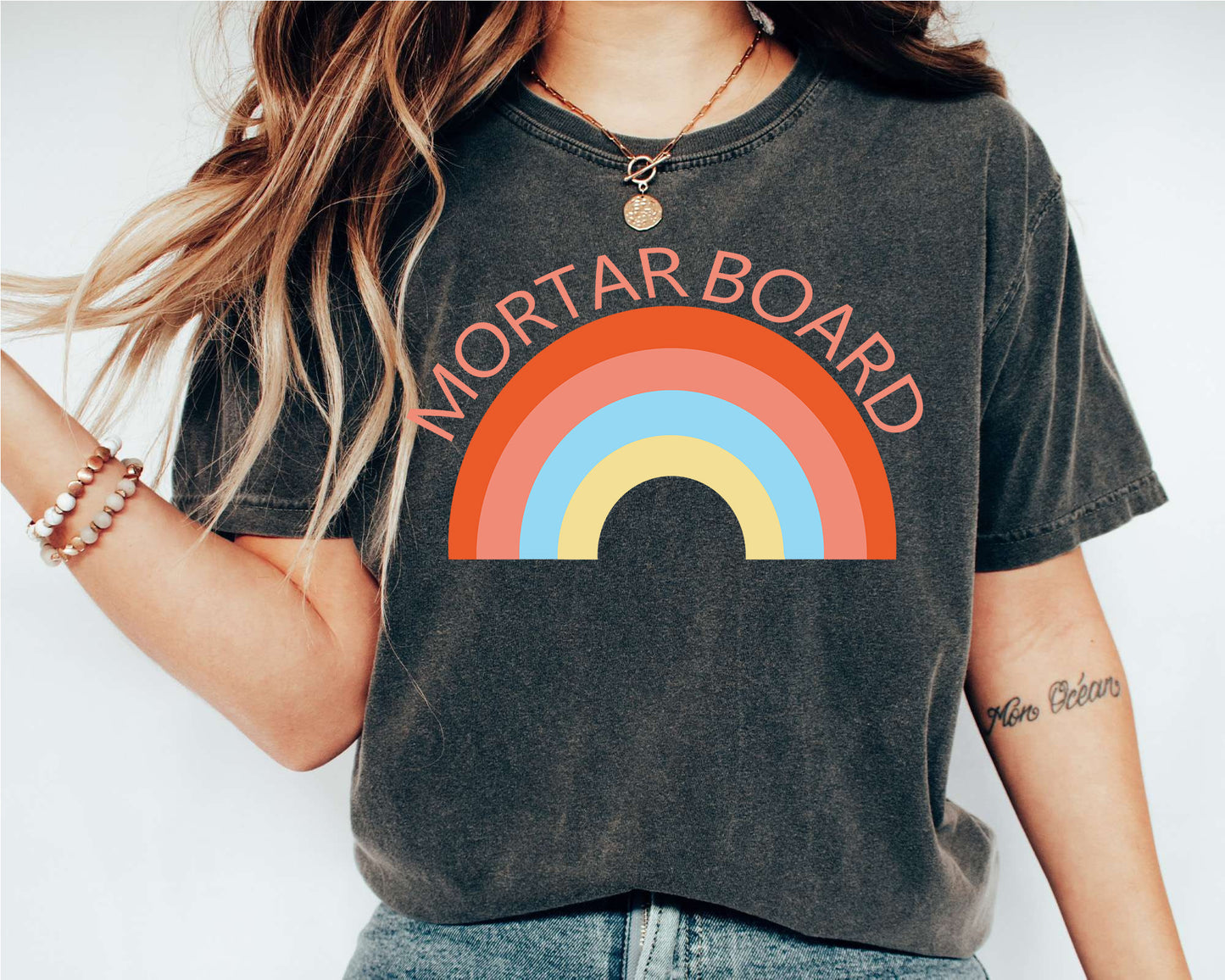 Mortar Board Colorful Rainbow Sorority T-shirt _ 3460g