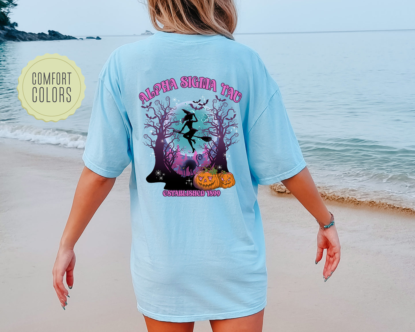 Alpha Sigma Tau Halloween Witch Comfort Colors Sorority T-shirt _ 36233g