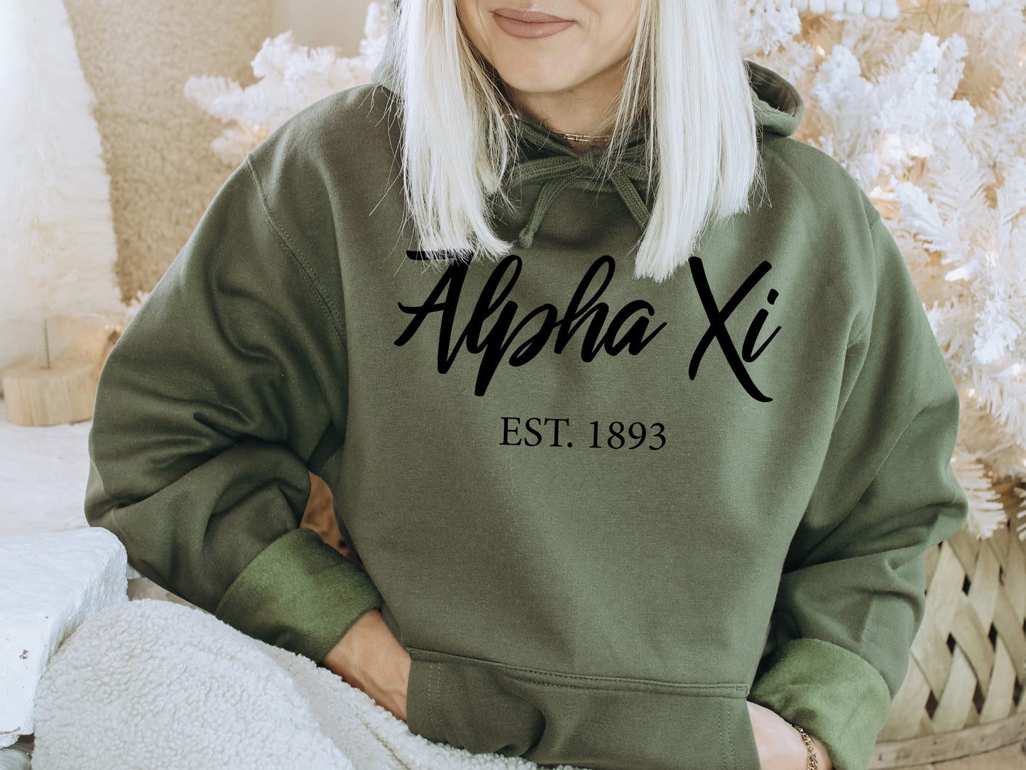 Alpha Xi Delta Black Flowy Sorority Hoodie _ 85g
