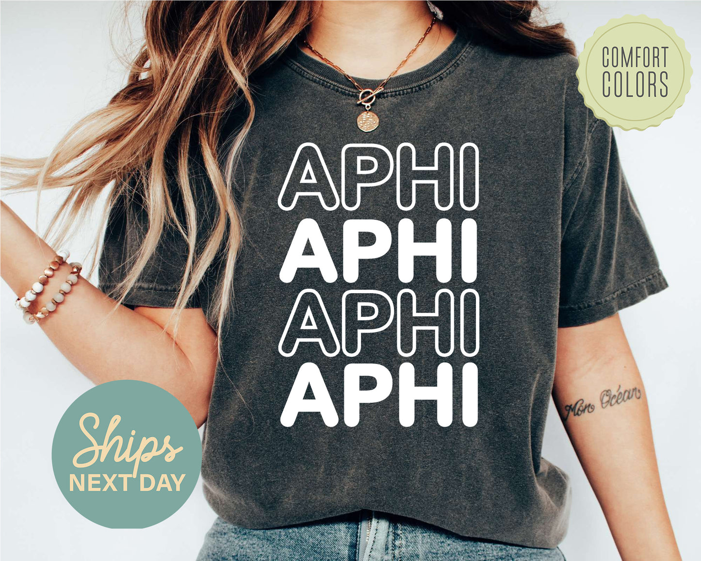 Alpha Phi Bold Bubble Letter Comfort Colors Sorority T-shirt _ 2217g