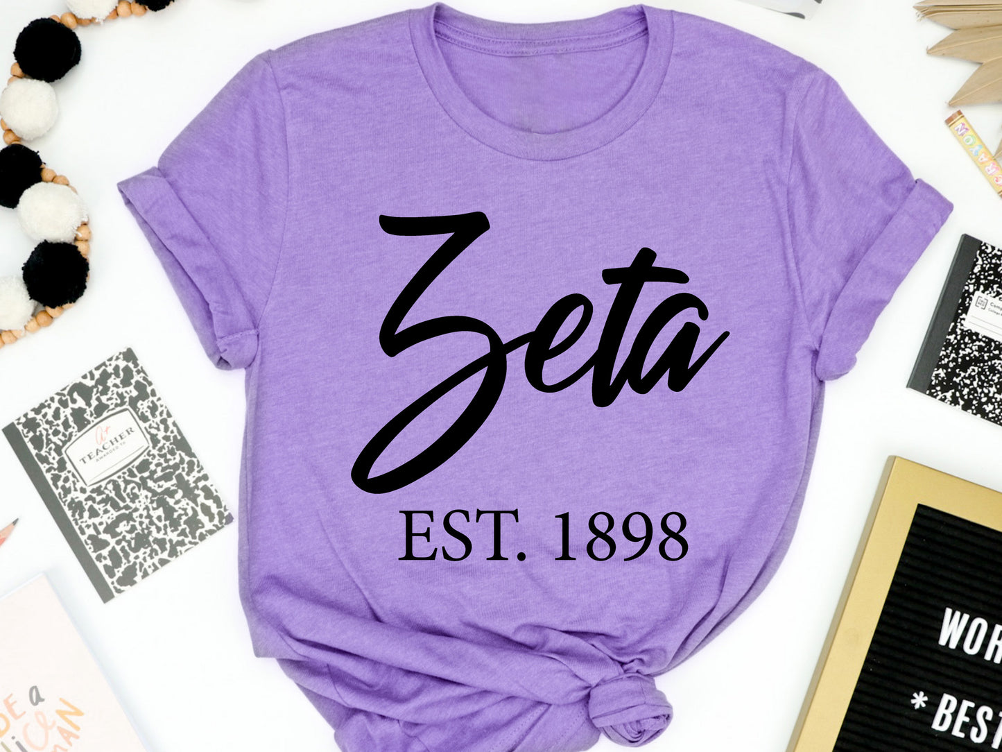 Zeta Tau Alpha Black Flowy Sorority T-shirt _ 102g