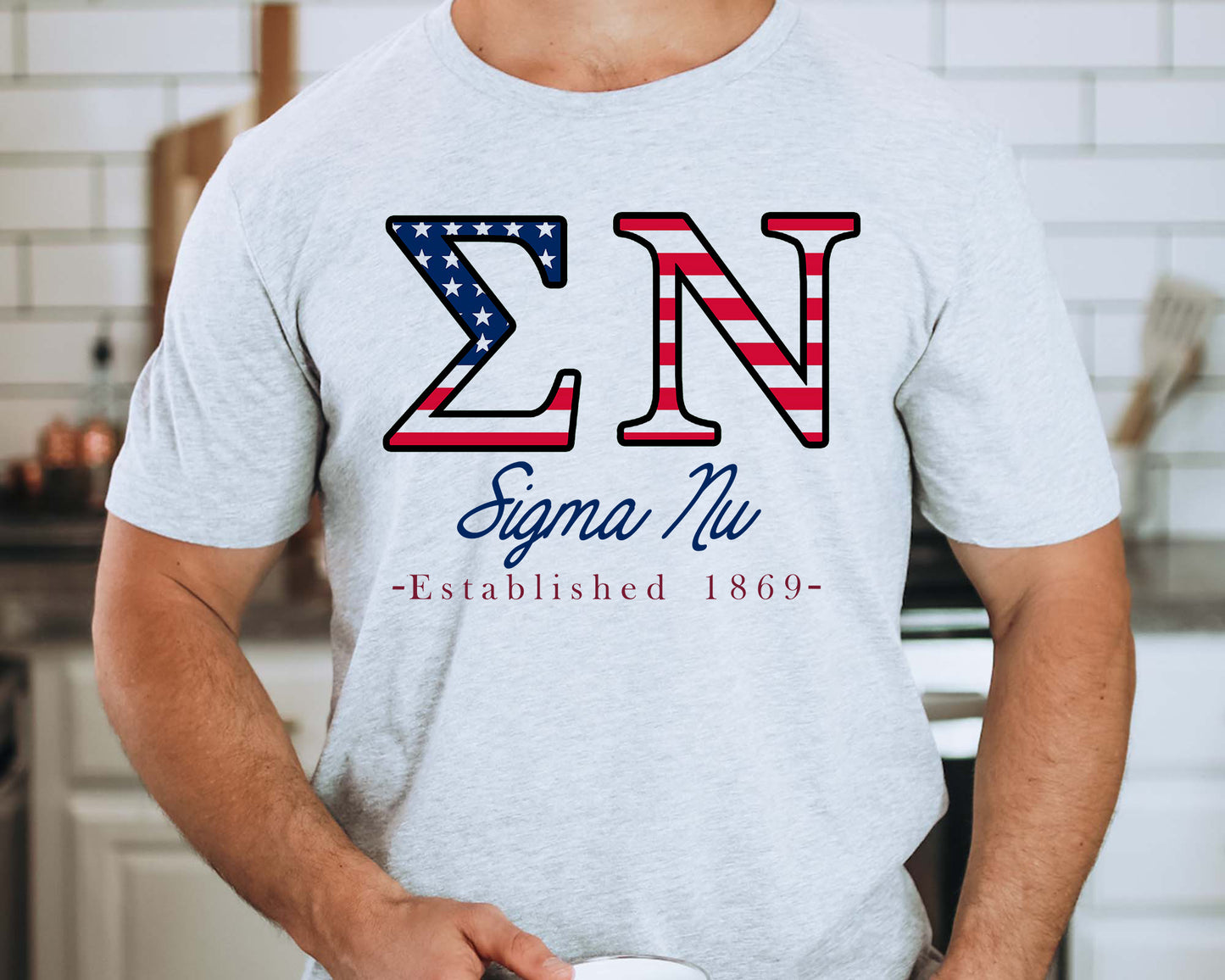 Sigma Nu American Flag Letters Fraternity T-shirt _ 1176g