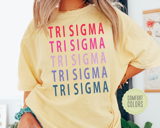 Sigma Sigma Sigma Bright and Stacked Comfort Colors Sorority T-shirt _ 24g
