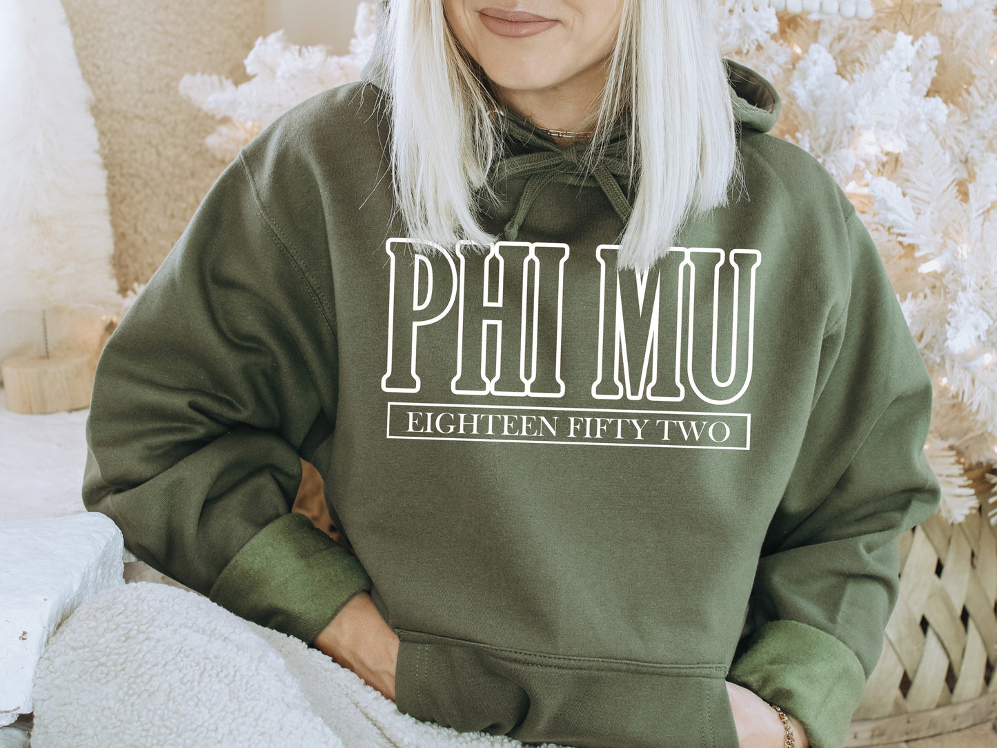 Phi Mu Stencil Stacked Sorority Hoodie _ 2152g