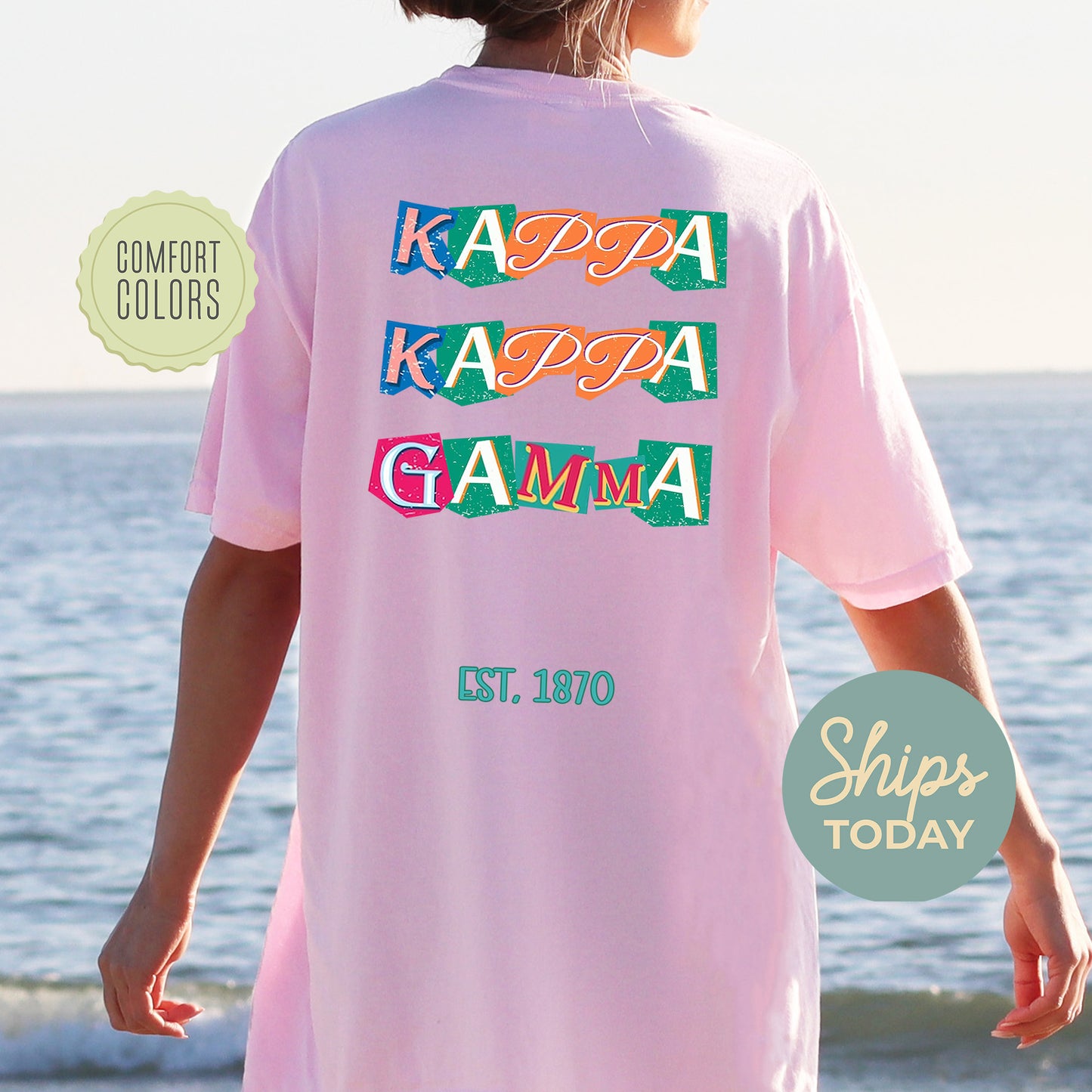 Kappa Kappa Gamma Letter Cuts Comfort Colors Sorority T-shirt _ 35904g