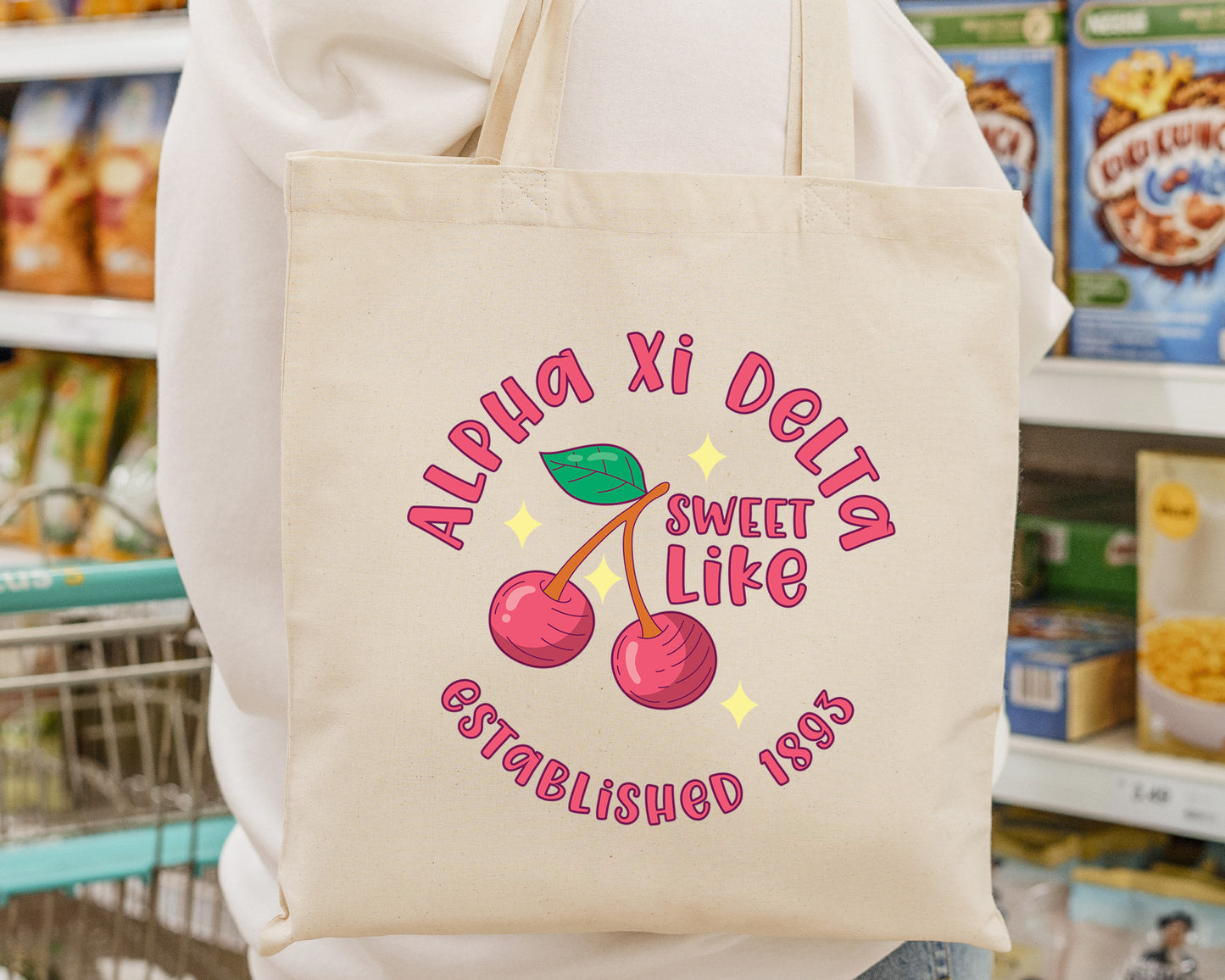 Alpha Xi Delta Sweet Like Cherry Sorority Tote Bag _ 34316g