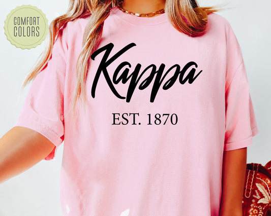 Kappa Kappa Gamma Black Flowy Comfort Colors Sorority T-shirt _ 94g