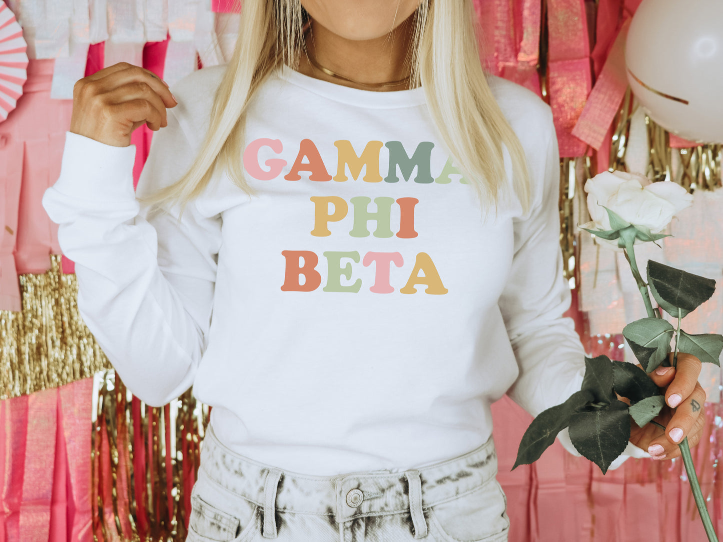 Gamma Phi Beta Bright and Proud Sorority Long Sleeve T-shirt _ 428g
