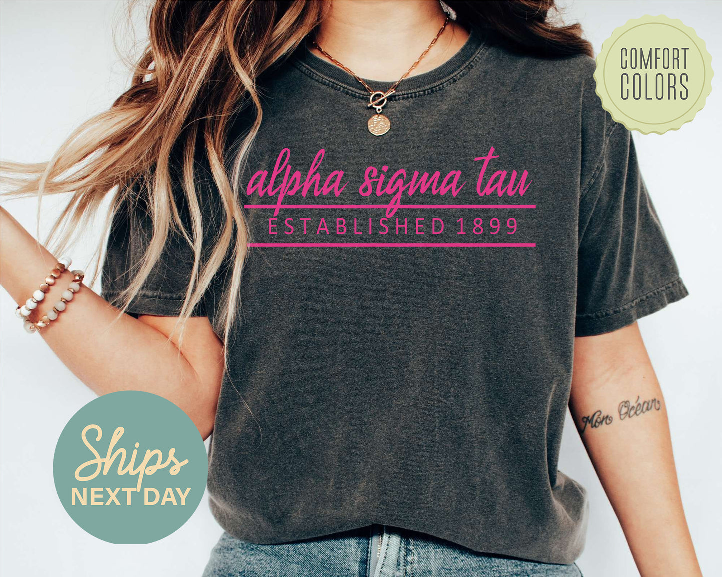 Alpha Sigma Tau All Pink Comfort Colors Sorority T-shirt _ 759g