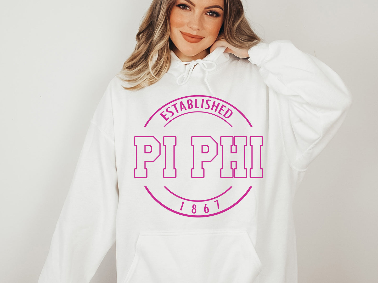 Pi Beta Phi Pink Stamp Sorority Hoodie _ 71g