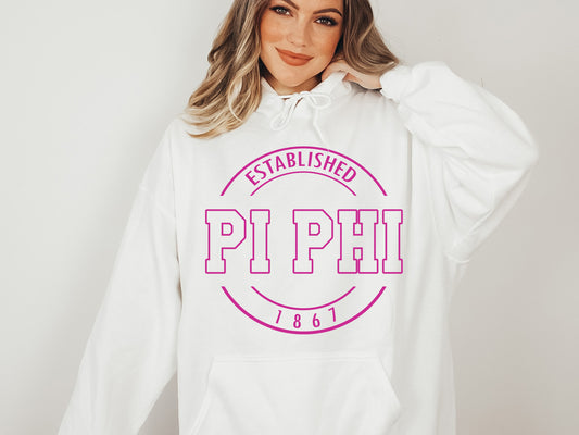 Pi Beta Phi Pink Stamp Sorority Hoodie _ 71g