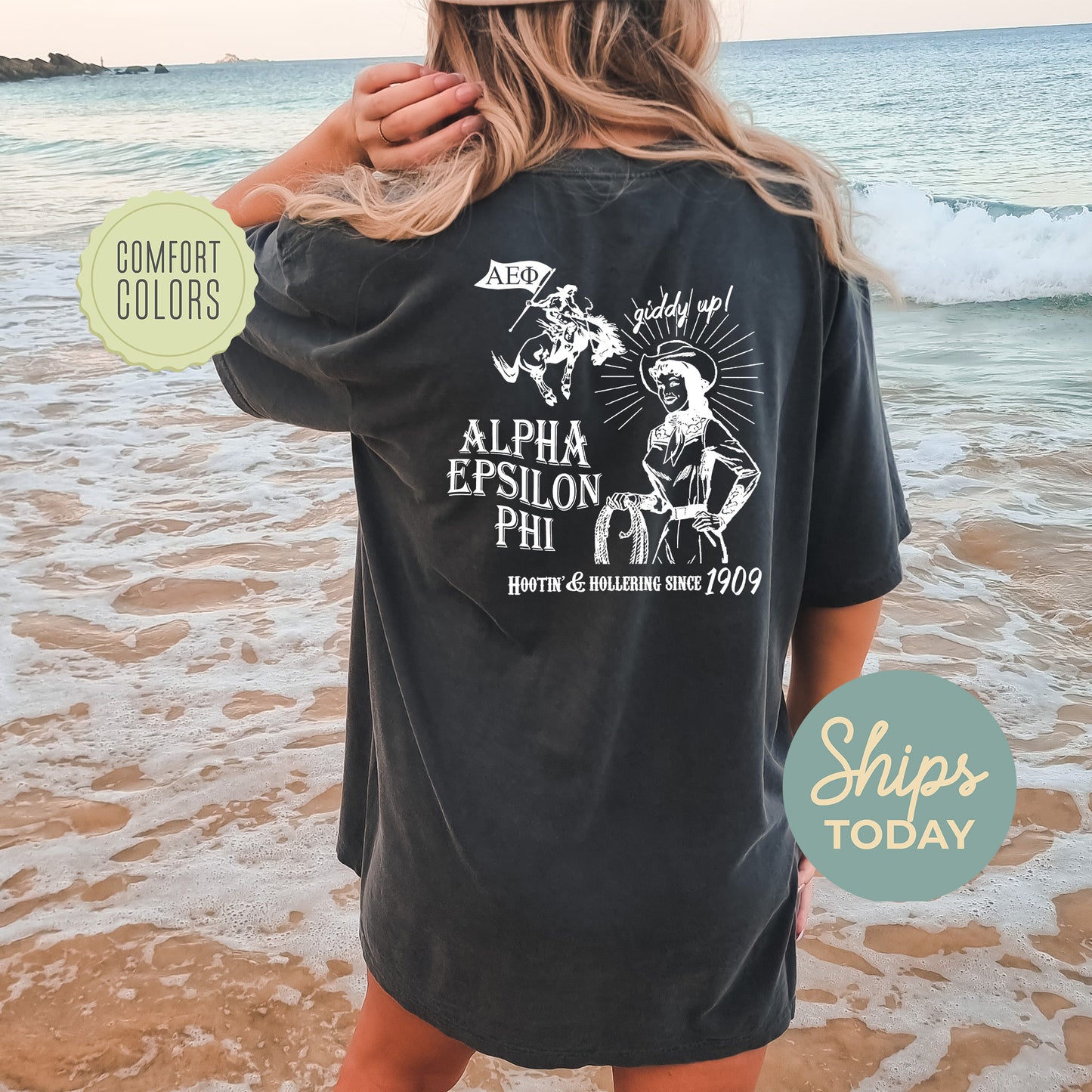Alpha Epsilon Phi Howdy Cowgirl Comfort Colors Sorority T-shirt _ 35361g