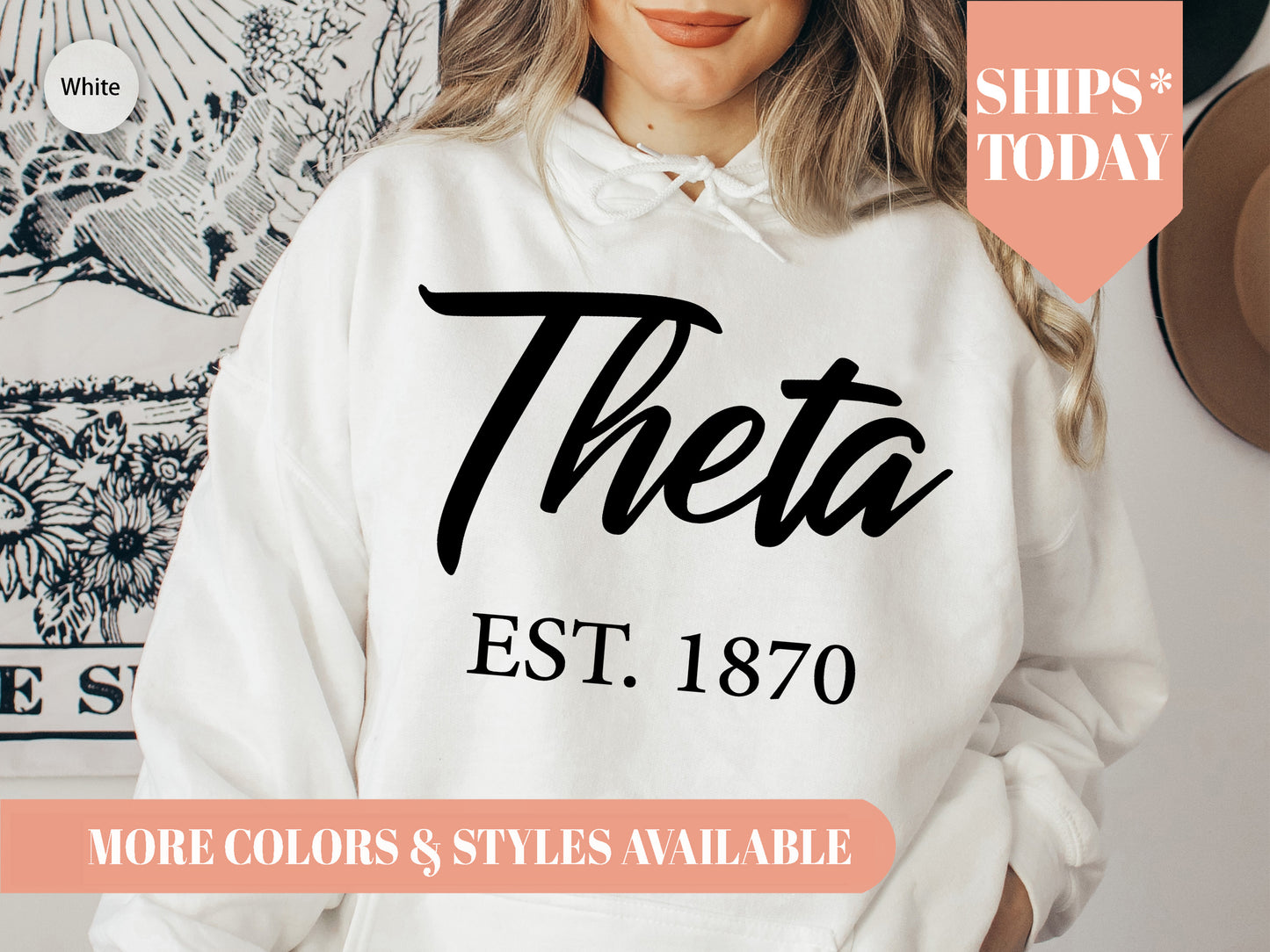 Kappa Alpha Theta Black Flowy Sorority Hoodie _ 92g