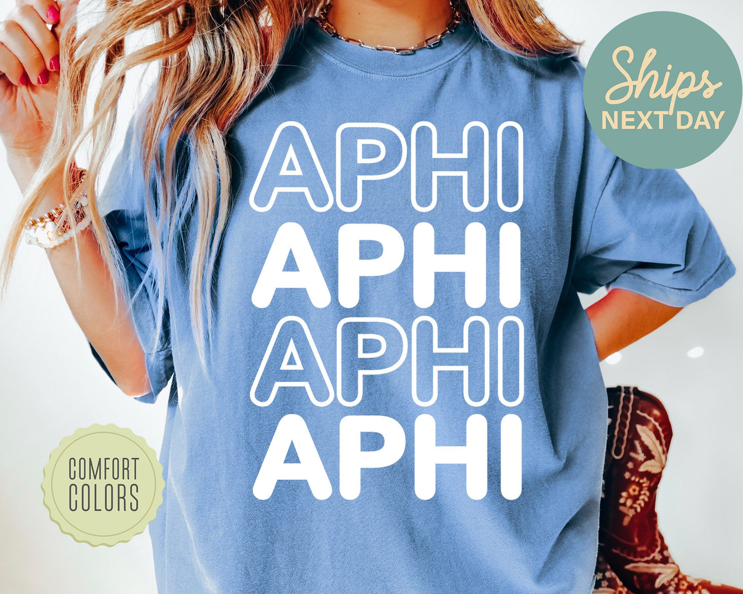 Alpha Phi Bold Bubble Letter Comfort Colors Sorority T-shirt _ 2217g