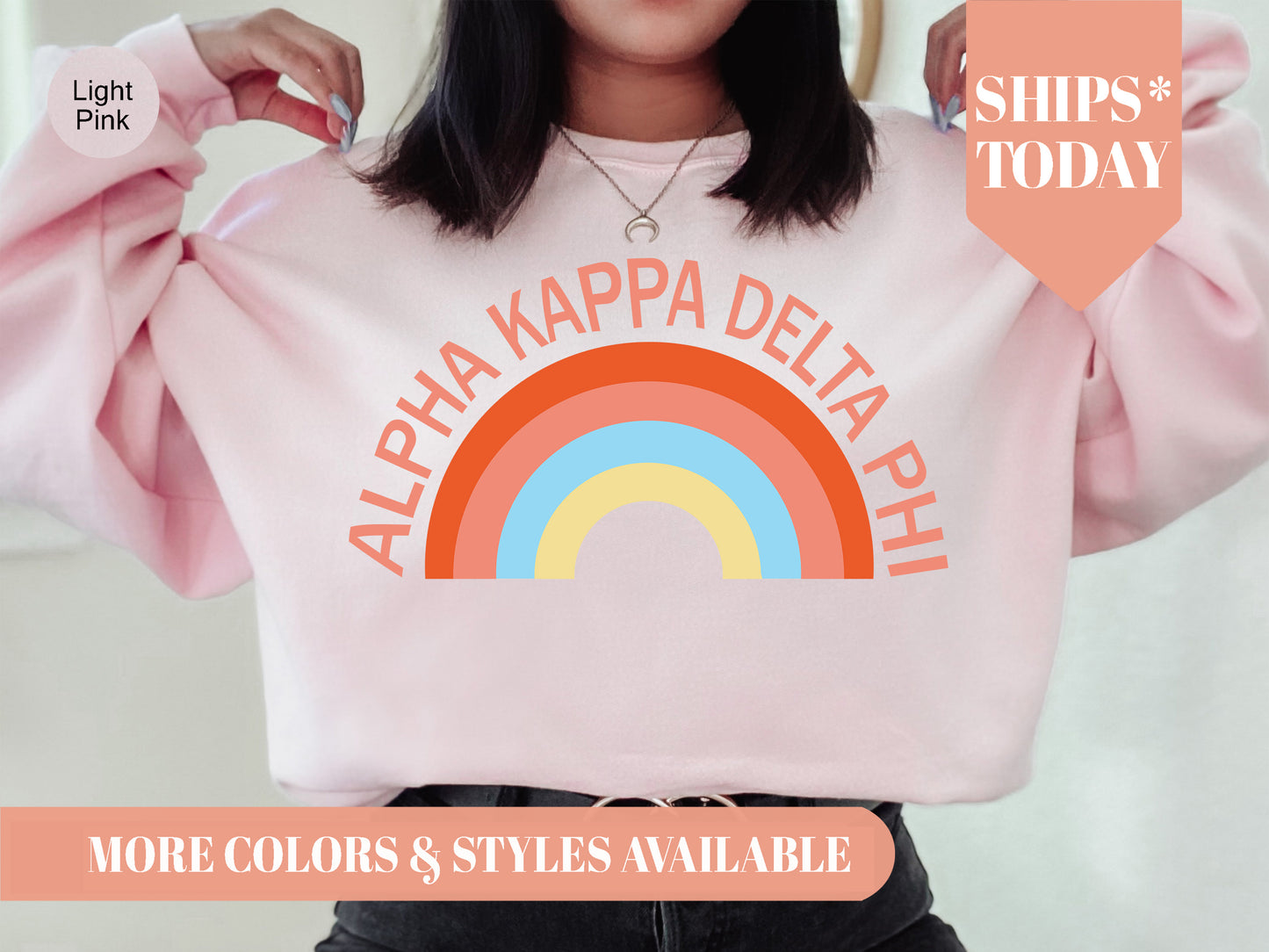 Alpha Kappa Delta Phi Colorful Rainbow Sorority Sweatshirt _ 3454g