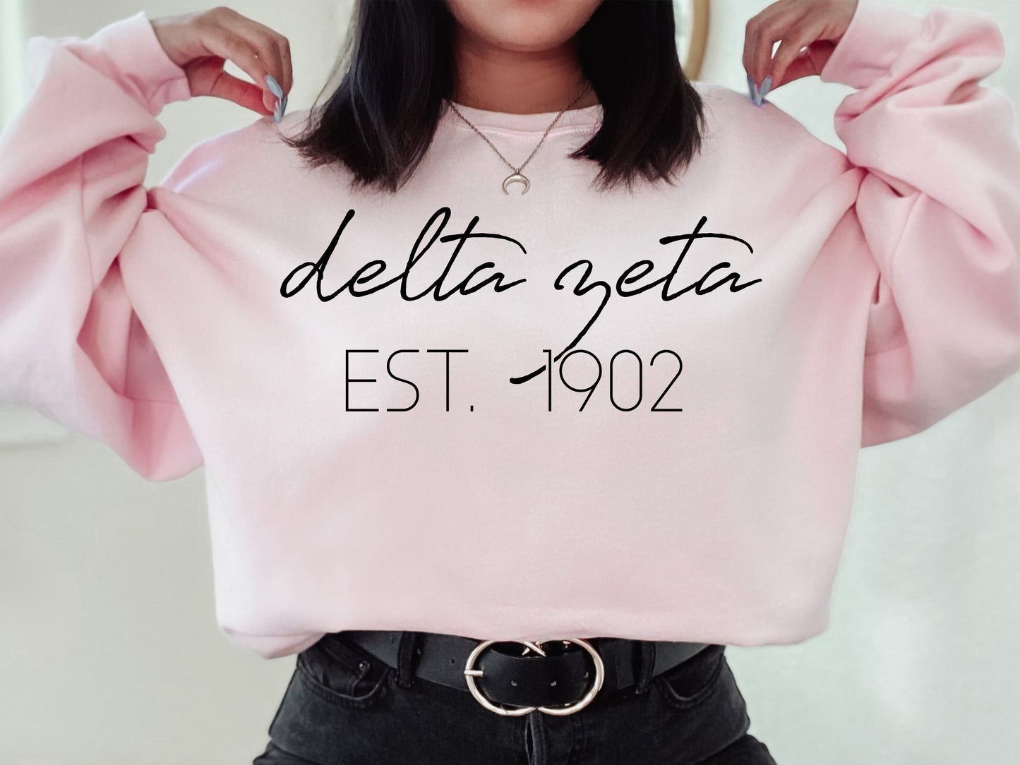Delta Zeta Black Calligraphy Sorority Sweatshirt _ 2330g