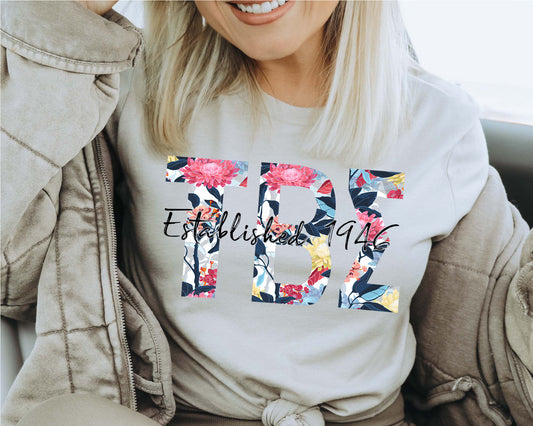Tau Beta Sigma Floral Block Sorority T-shirt _ 3522g