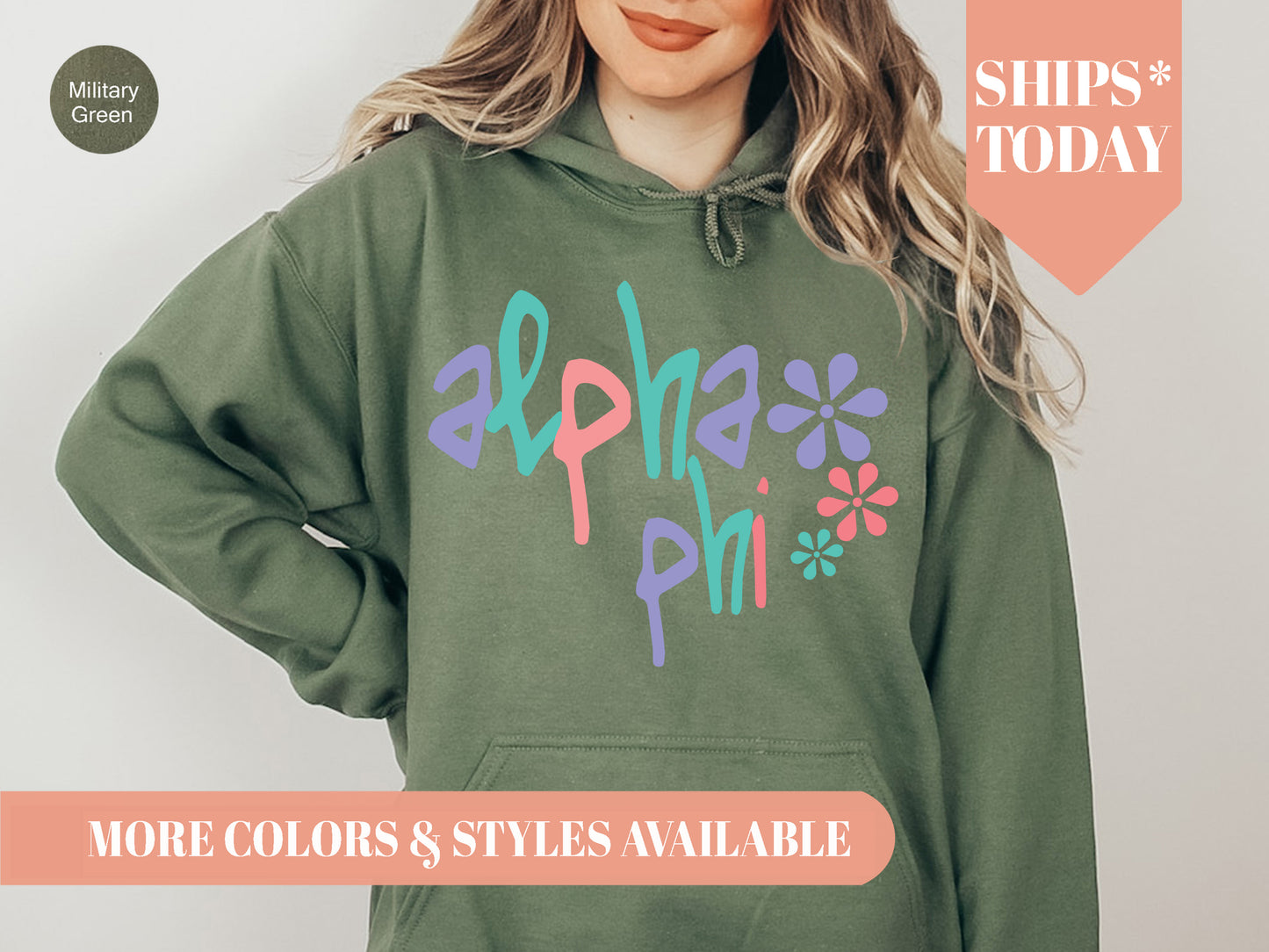 Alpha Phi Colorful Floral Sorority Hoodie _ 2608g