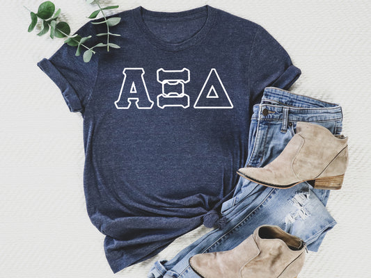 Alpha Xi Delta White Letter Outline Sorority T-shirt _ 30799g