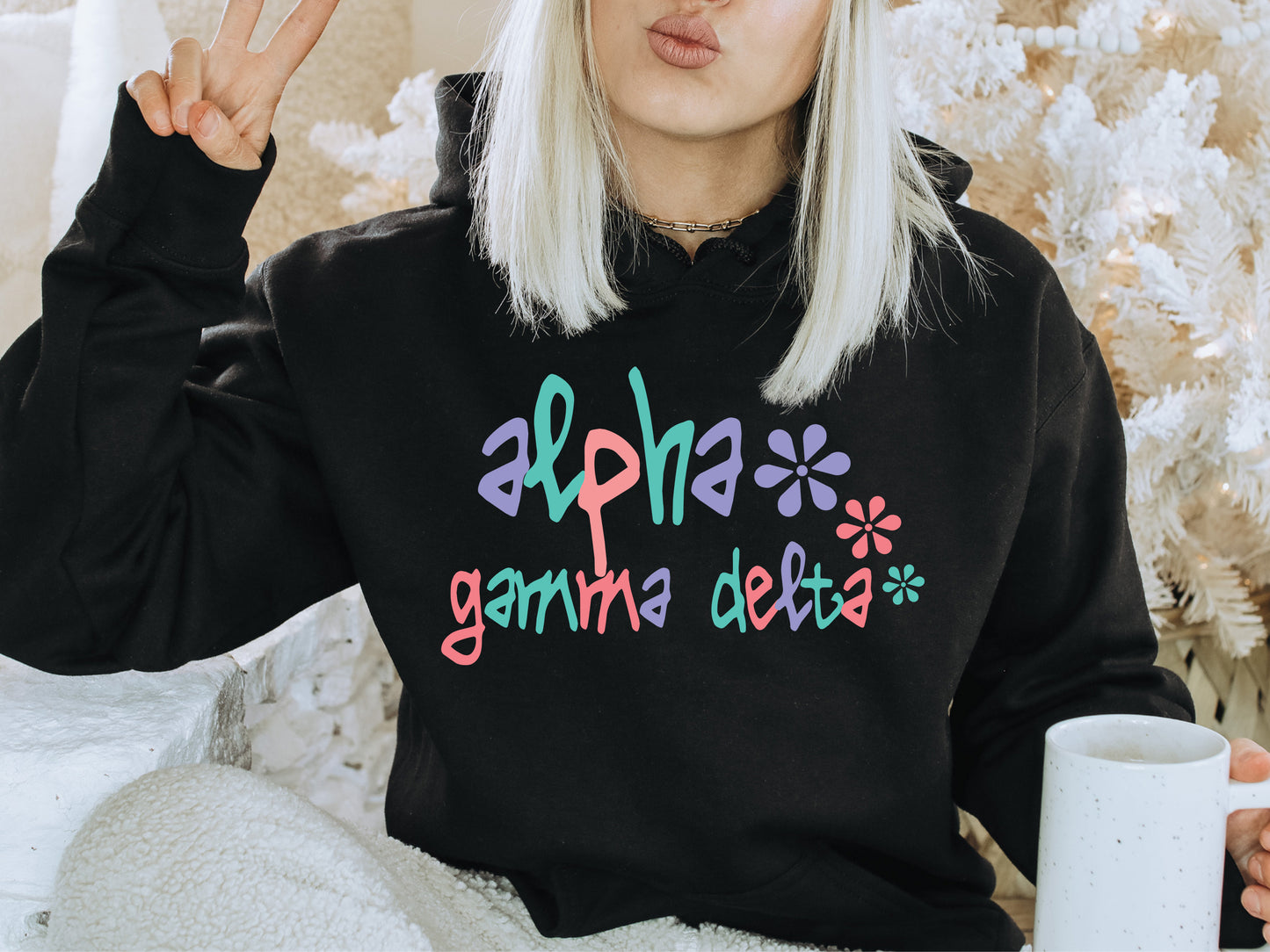 Alpha Gamma Delta Colorful Floral Sorority Hoodie _ 2606g