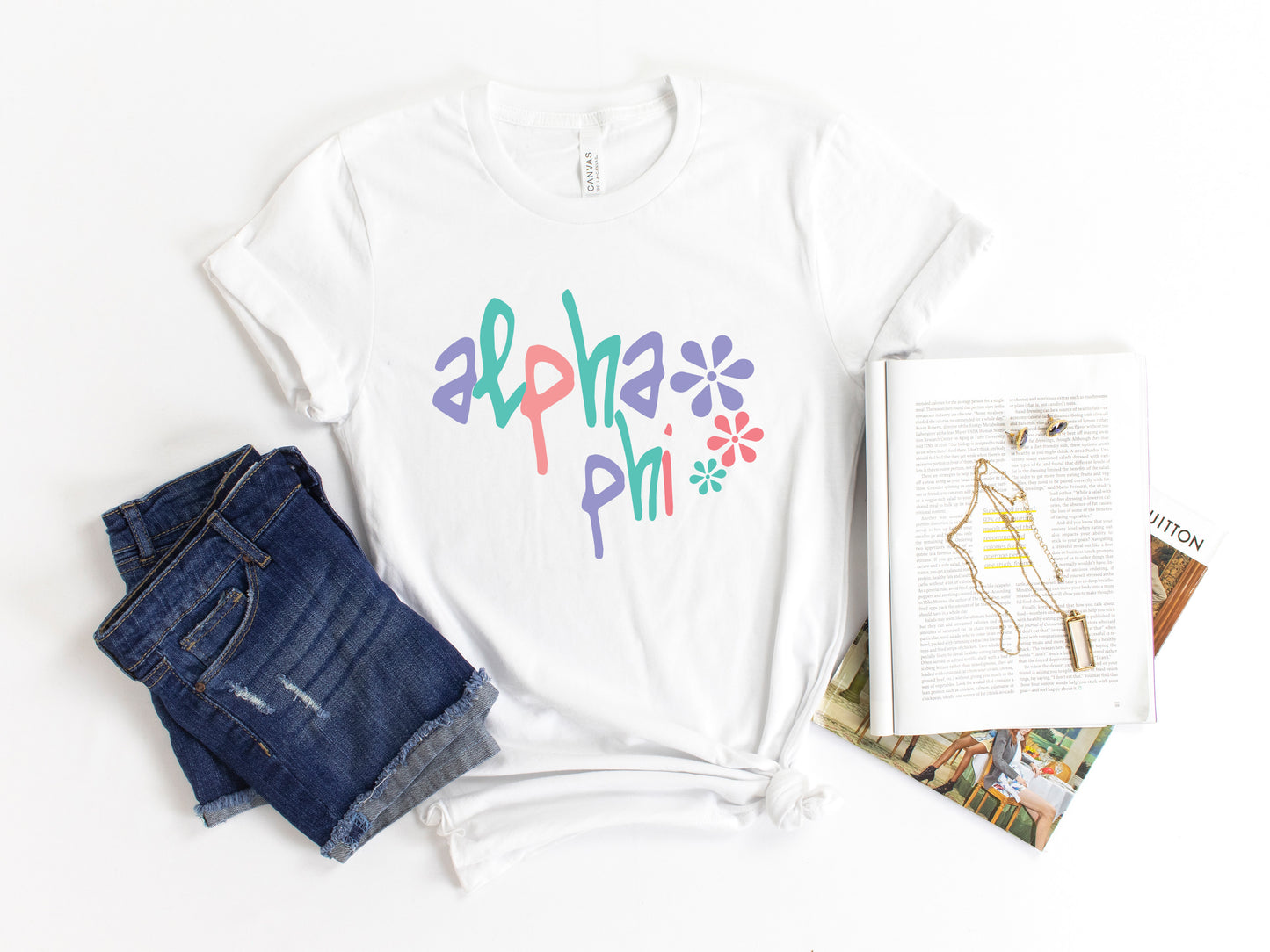 Alpha Phi Colorful Floral Sorority T-shirt _ 2608g
