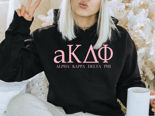 Alpha Kappa Delta Phi Pink Letter Sorority Hoodie _ 3482g