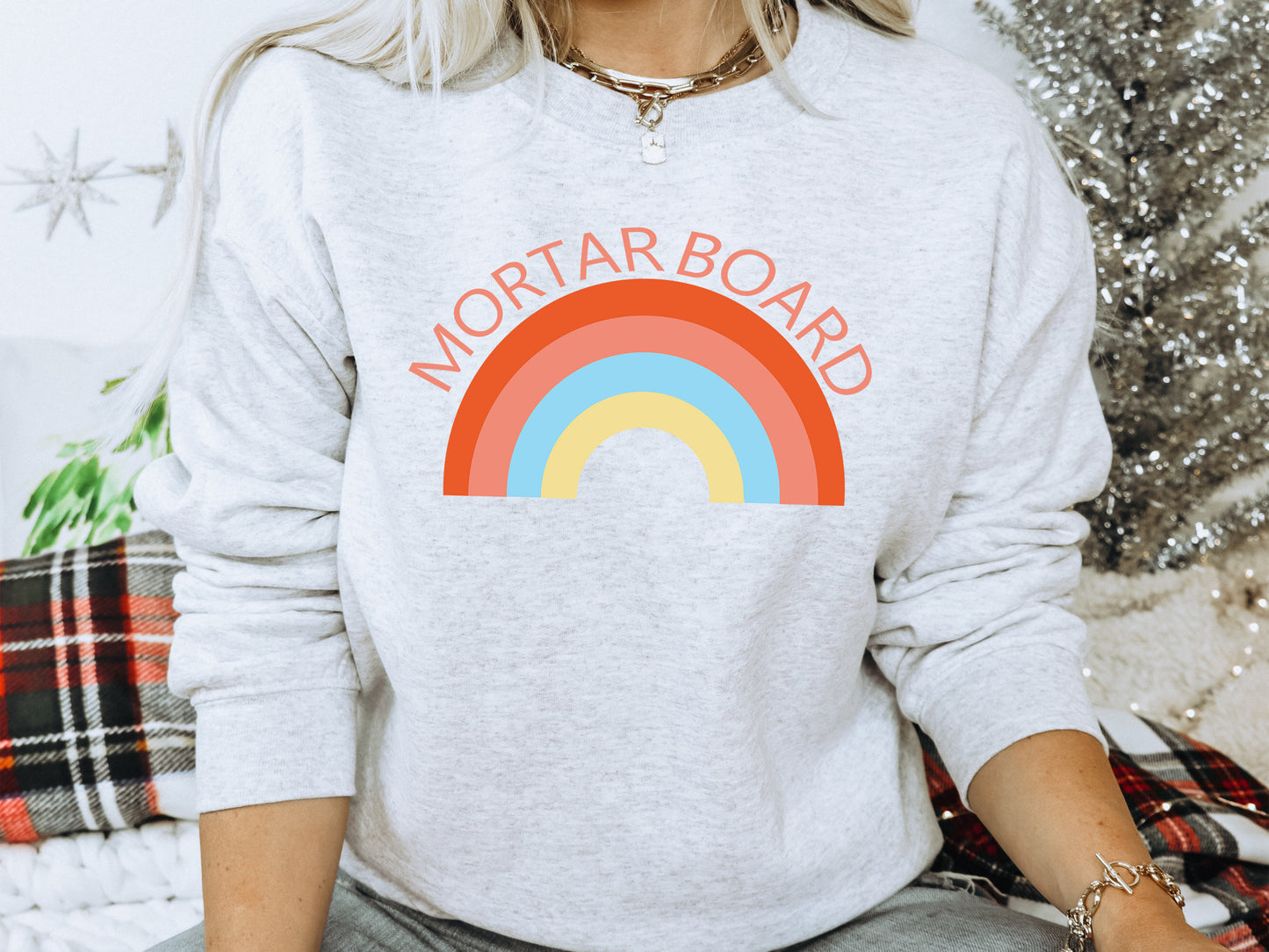 Mortar Board Colorful Rainbow Sorority Sweatshirt _ 3460g