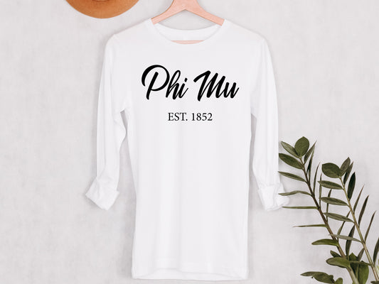 Phi Mu Black Flowy Sorority Long Sleeve T-shirt _ 95g