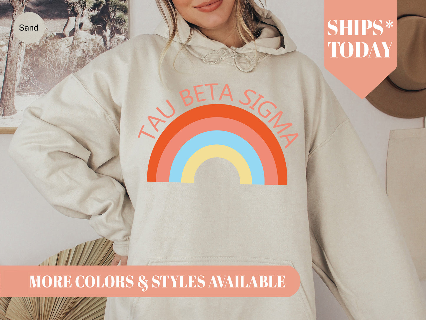 Tau Beta Sigma Colorful Rainbow Sorority Hoodie _ 3466g