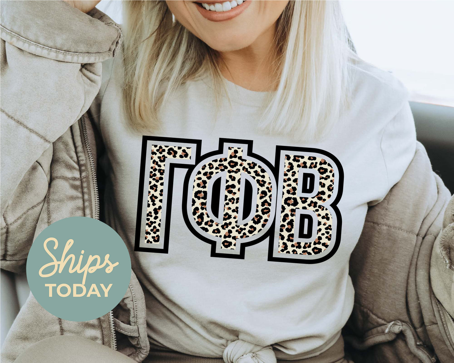 Gamma Phi Beta Safari Style Letters Sorority T-shirt _ 30449g
