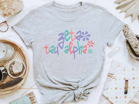 Zeta Tau Alpha Colorful Floral Sorority T-shirt _ 2628g