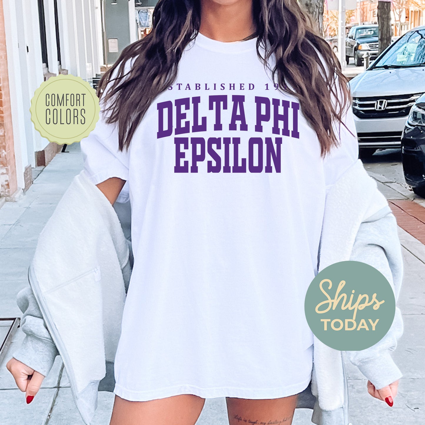 Delta Phi Epsilon Bold Letters Comfort Colors Sorority T-shirt  _ 35132g