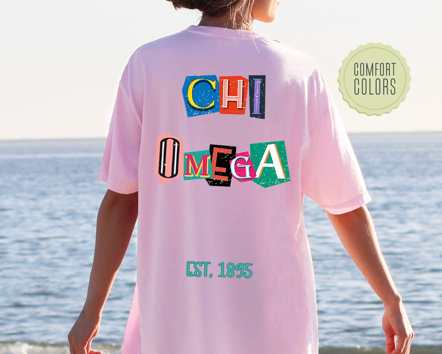 Chi Omega Letter Cuts Comfort Colors Sorority T-shirt _ 35896g