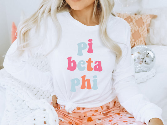 Pi Beta Phi Vividly Vibrant Sorority Long Sleeve T-shirt _ 3169g