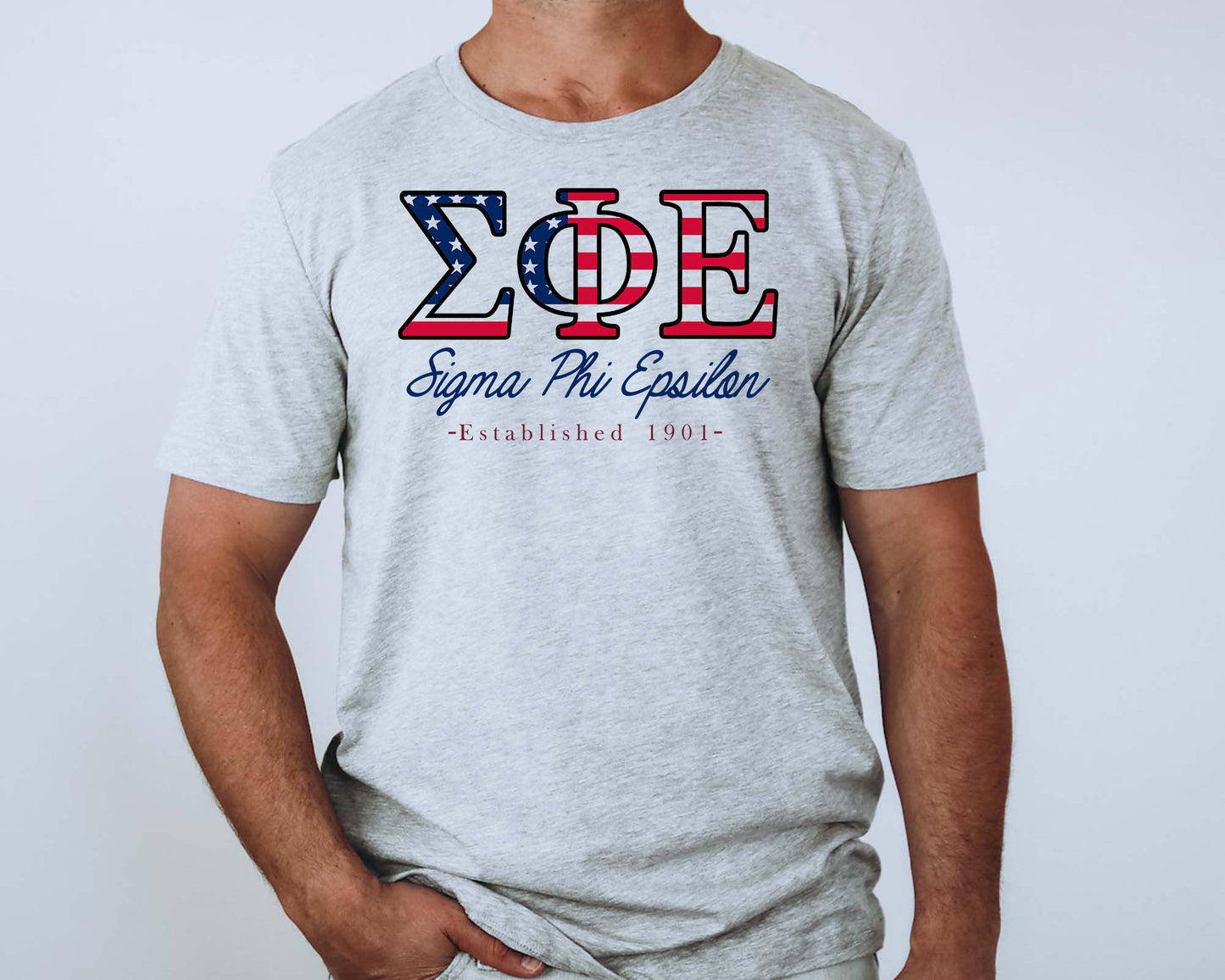 Sigma Phi Epsilon American Flag Letters Fraternity T-shirt _ 1177g
