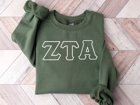 Zeta Tau Alpha White Letter Outline Sorority Sweatshirt _ 30816g