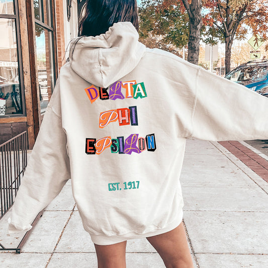 Delta Phi Epsilon Letter Cuts Sorority Hoodie _ 35899g