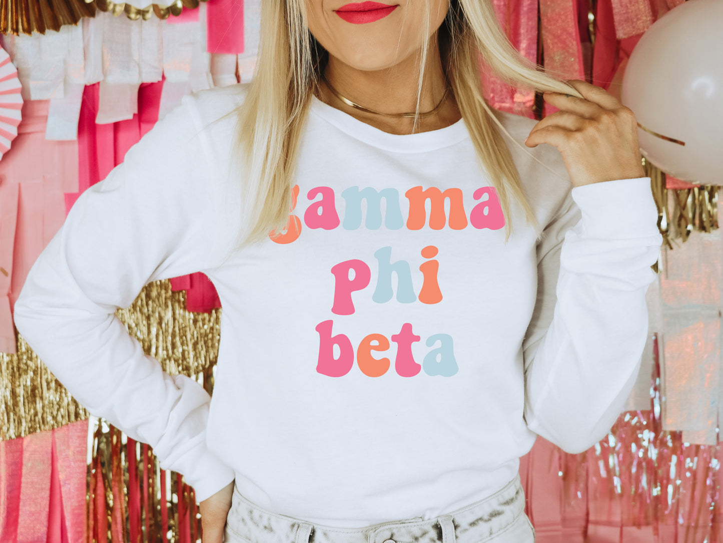 Gamma Phi Beta Vividly Vibrant Sorority Long Sleeve T-shirt _ 3163g