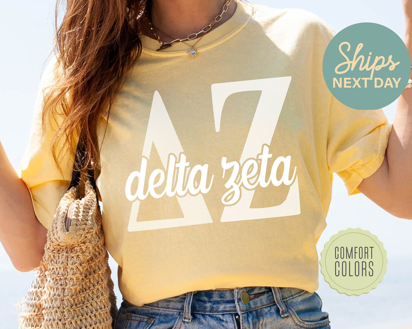 Delta Zeta Sliced White Letters Comfort Colors Sorority T-shirt _ 2251g
