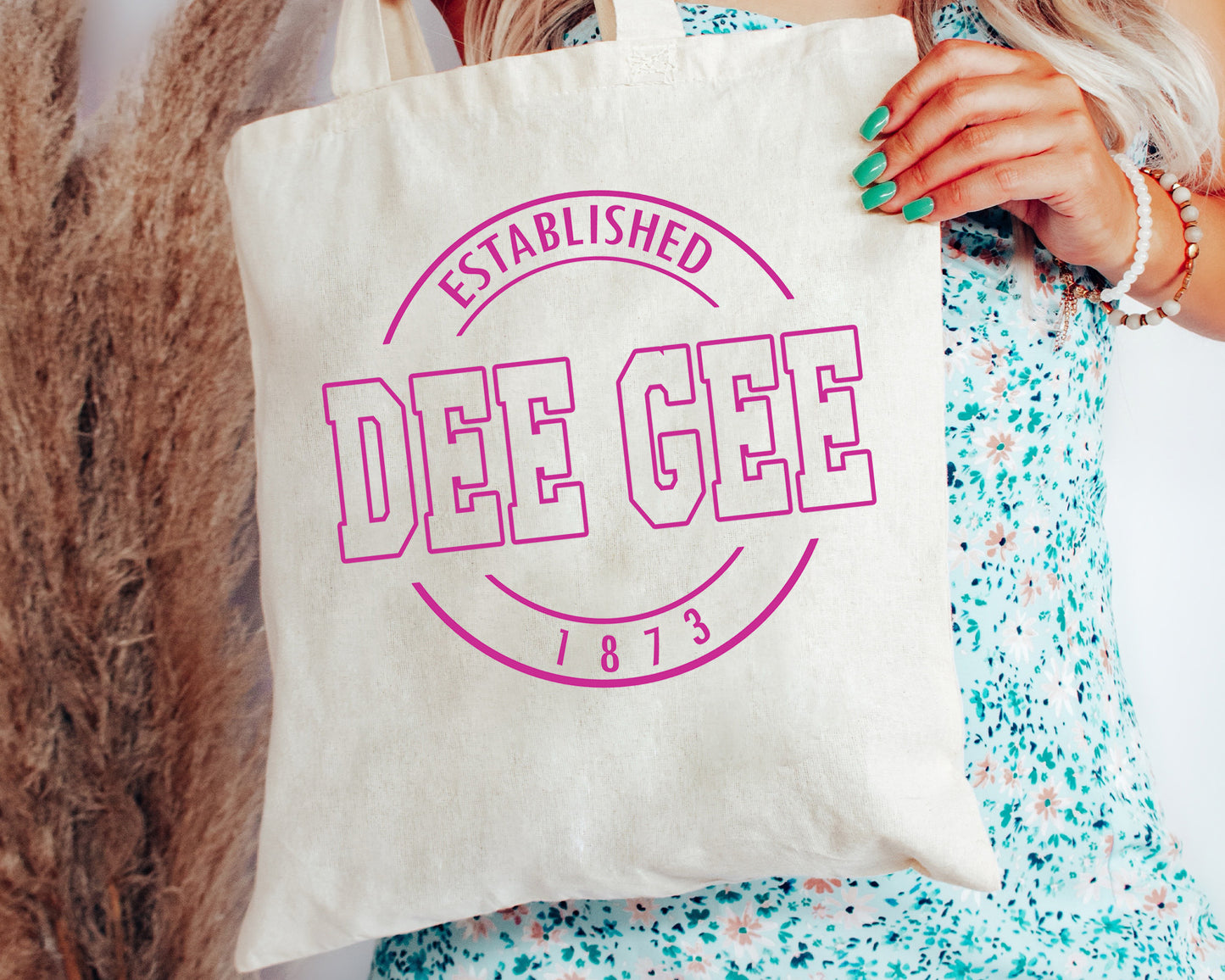 Delta Gamma Pink Stamp Sorority Tote Bag _ 34448g