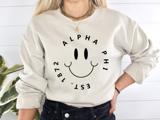 Alpha Phi Smiley Face Halo Sorority Sweatshirt _ 2504g