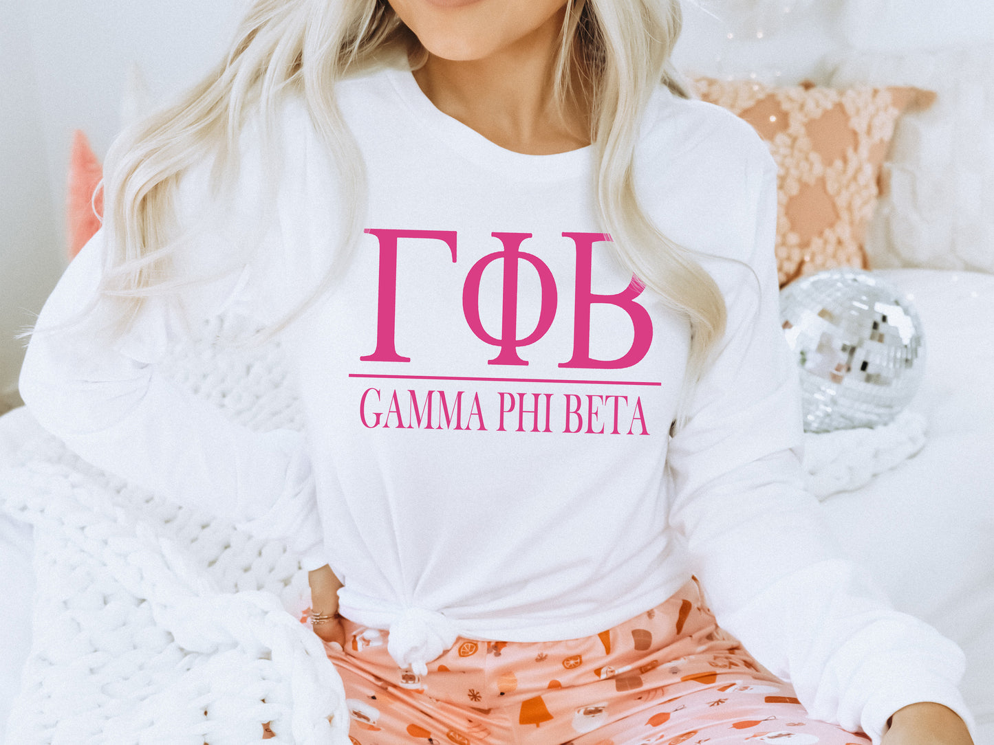 Gamma Phi Beta Loud Letters Sorority Long Sleeve T-shirt _ 480g