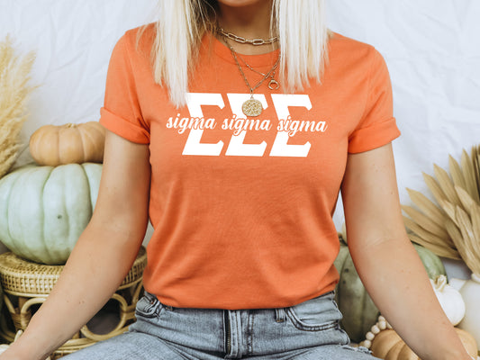Sigma Sigma Sigma Sliced White Letters Sorority T-shirt _ 2261g