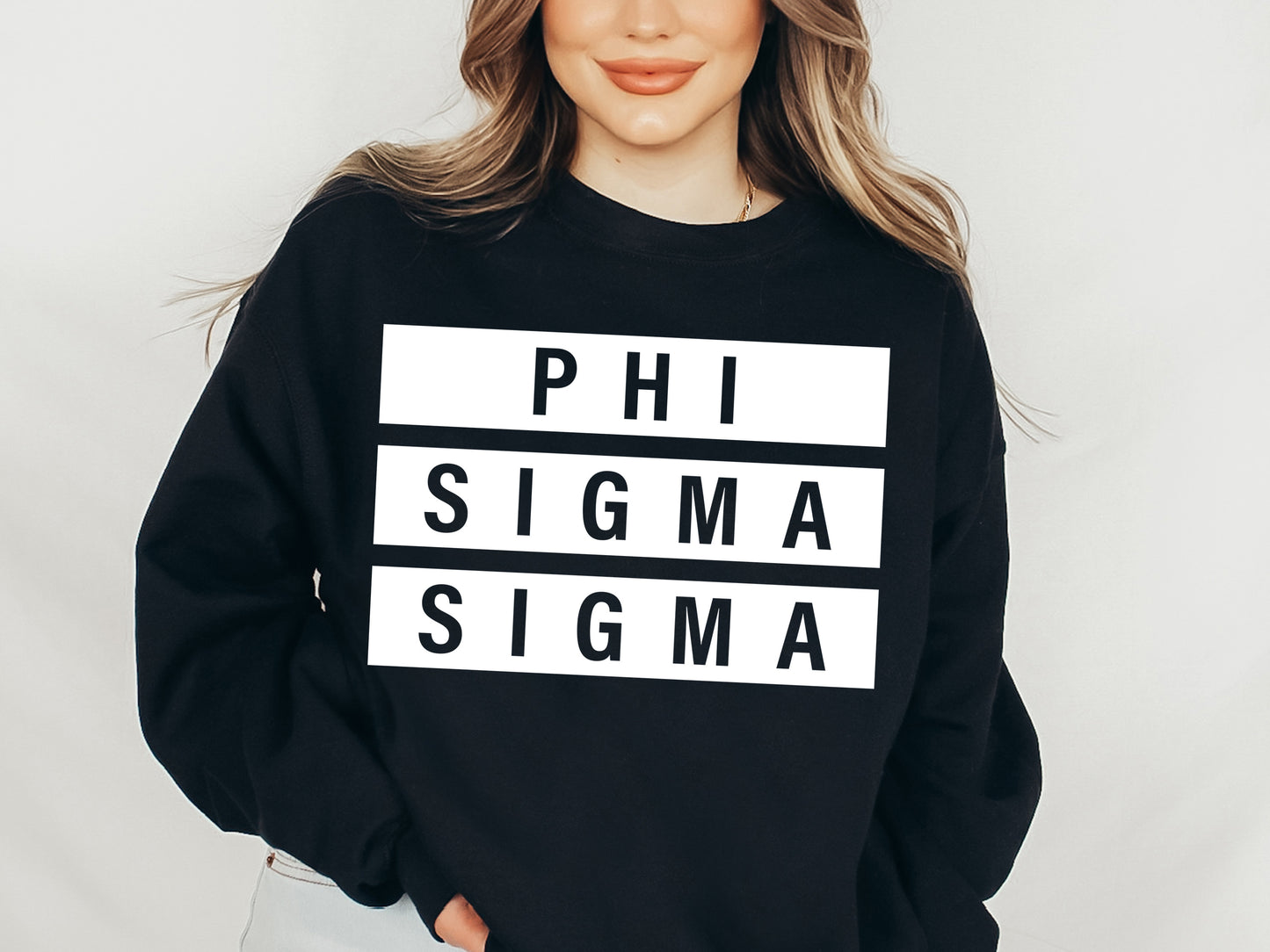 Phi Sigma Sigma Faded White Box Sorority Sweatshirt _ 3352g